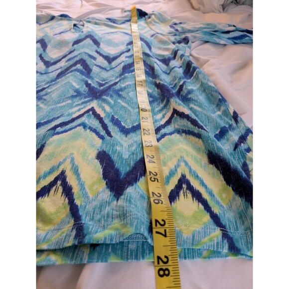 Chicos Top Womens sz L/2 Blue Aqua Zigzag Stripe Blouse 3/4 Sleeve Stretch Beach - Picture 10 of 10